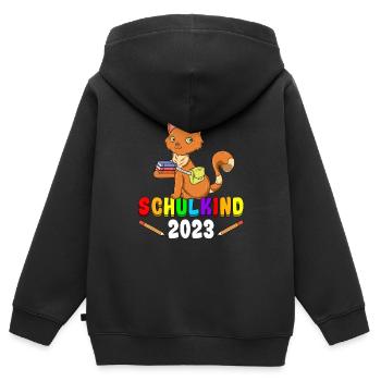 Schulkind 2023 Katze - Kinder Premium Organic Zip Hoodie - Schwarz - Hinten - AI Model Kid Male (0cm)