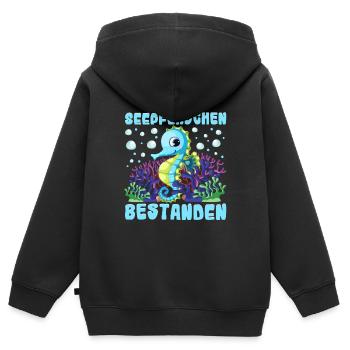Seepferdchen bestanden - Kinder Premium Organic Zip Hoodie - Schwarz - Hinten - AI Model Kid Male (0cm)