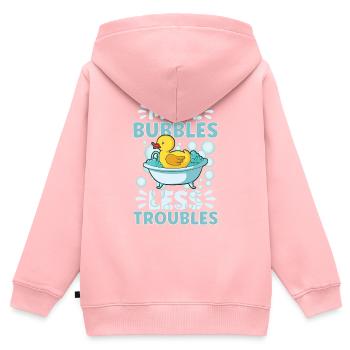 Production de savon Bulles de savon - Sweat Premium à capuche zippé enfant bio - rose - Dos - AI Model Kid Female (0cm)