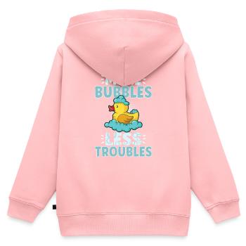 Production de savon Bulles de savon - Sweat Premium à capuche zippé enfant bio - rose - Dos - AI Model Kid Female (0cm)