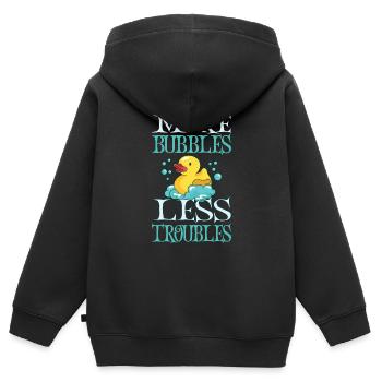 Production de savon Bulles de savon - Sweat Premium à capuche zippé enfant bio - noir - Dos - AI Model Kid Male (0cm)