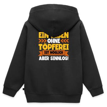 Töpfern - Kinder Premium Organic Zip Hoodie - Schwarz - Hinten - AI Model Kid Male (0cm)