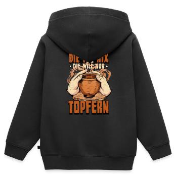 Töpfern - Kinder Premium Organic Zip Hoodie - Schwarz - Hinten - AI Model Kid Male (0cm)