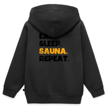 Sauna - Kinder Premium Organic Zip Hoodie - Schwarz - Hinten - AI Model Kid Male (0cm)