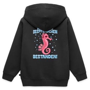 Seepferdchen bestanden - Kinder Premium Organic Zip Hoodie - Schwarz - Hinten - AI Model Kid Male (0cm)