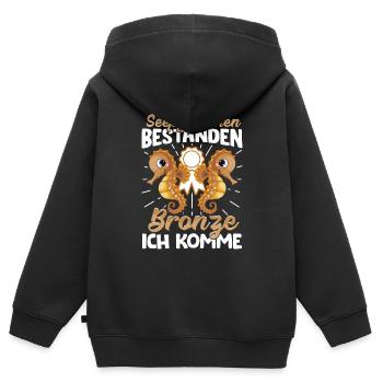 Seepferdchen bestanden - Kinder Premium Organic Zip Hoodie - Schwarz - Hinten - AI Model Kid Male (0cm)