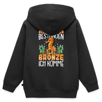 Seepferdchen bestanden - Kinder Premium Organic Zip Hoodie - Schwarz - Hinten - AI Model Kid Male (0cm)