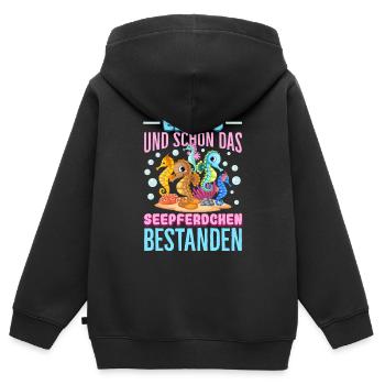 Seepferdchen bestanden - Kinder Premium Organic Zip Hoodie - Schwarz - Hinten - AI Model Kid Male (0cm)