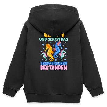 Seepferdchen bestanden - Kinder Premium Organic Zip Hoodie - Schwarz - Hinten - AI Model Kid Male (0cm)