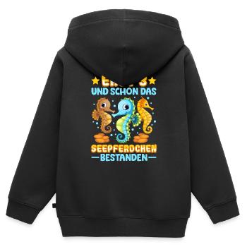 Seepferdchen bestanden - Kinder Premium Organic Zip Hoodie - Schwarz - Hinten - AI Model Kid Male (0cm)