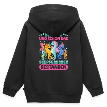 Seepferdchen bestanden - Kinder Premium Organic Zip Hoodie - Schwarz - Hinten - AI Model Kid Male (0cm)