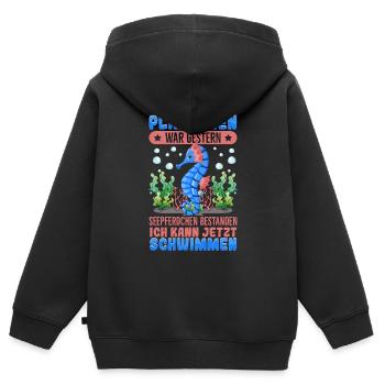 Seepferdchen bestanden - Kinder Premium Organic Zip Hoodie - Schwarz - Hinten - AI Model Kid Male (0cm)