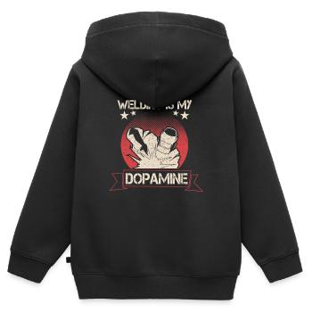 La soudure est mon drôle de forgeron dopaminergique - Sweat Premium à capuche zippé enfant bio - noir - Dos - AI Model Kid Male (0cm)