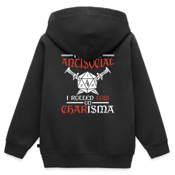 Nicht Asozial, Ich Rollte Mit Niedrigem Charisma - Kinder Premium Organic Zip Hoodie - Schwarz - Hinten - AI Model Kid Male (0cm)