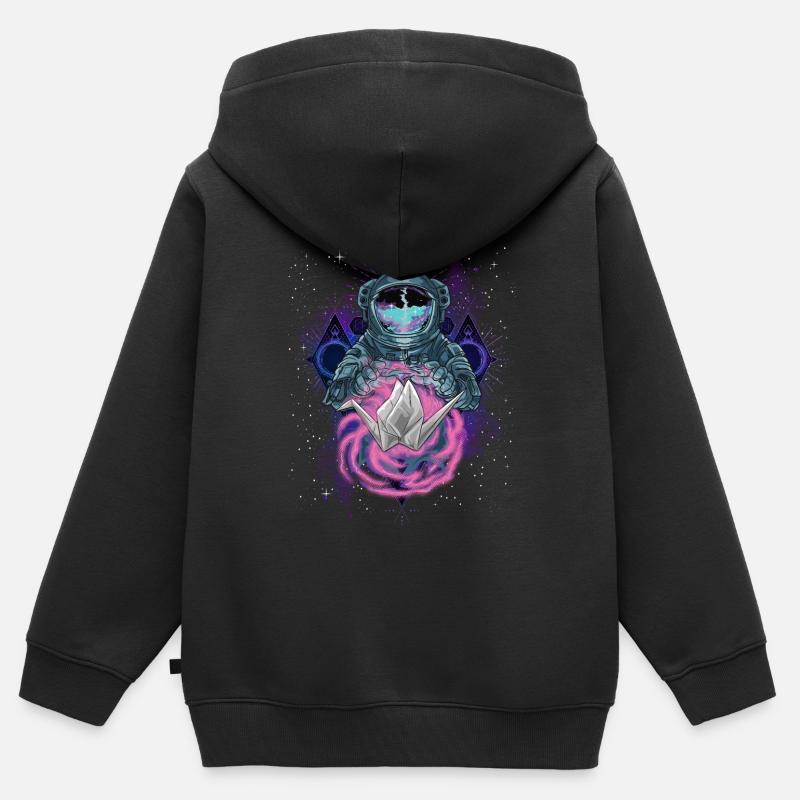 Origami d’astronaute artistique spatial - Sweat Premium à capuche zippé enfant bio - noir