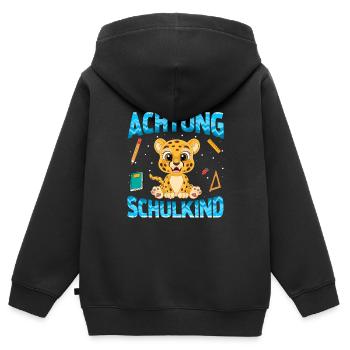 Einschulung Achtung Schulkind Geschenk Leopard - Kinder Premium Organic Zip Hoodie - Schwarz - Hinten - AI Model Kid Male (0cm)