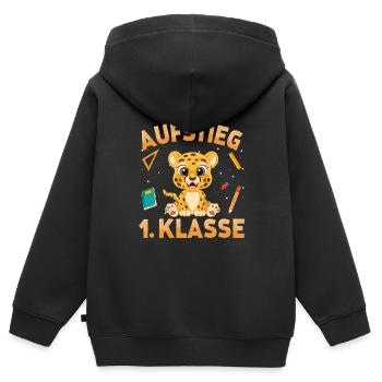 Aufstieg 1. Klasse Leopard - Kinder Premium Organic Zip Hoodie - Schwarz - Hinten - AI Model Kid Male (0cm)