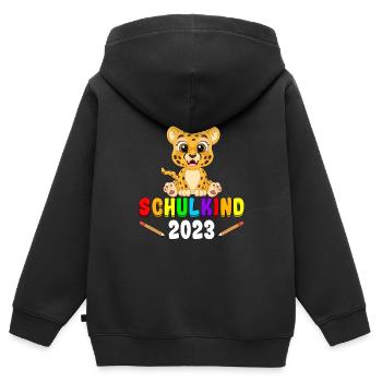Schulkind 2023 Leopard - Kinder Premium Organic Zip Hoodie - Schwarz - Hinten - AI Model Kid Male (0cm)