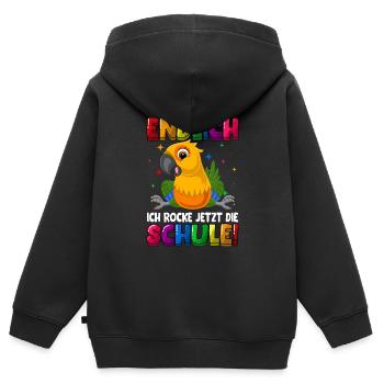 Endlich jetzt rocke ich die Schule Einschulung - Kinder Premium Organic Zip Hoodie - Schwarz - Hinten - AI Model Kid Male (0cm)