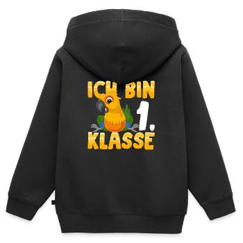 Ich bin 1. Klasse Einschulung Papagei - Kinder Premium Organic Zip Hoodie - Schwarz - Hinten - AI Model Kid Male (0cm)