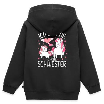 Ich Werde Große Schwester Einhorn Mädchen Geschenk - Kinder Premium Organic Zip Hoodie - Schwarz - Hinten - AI Model Kid Male (0cm)