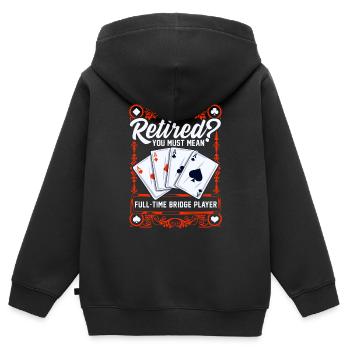 Joueur de bridge à temps plein retiré des cartes de bridge - Sweat Premium à capuche zippé enfant bio - noir - Dos - AI Model Kid Male (0cm)