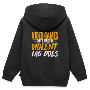 Les jeux vidéo ne nous rendent pas violents, le décalage fait 4 - Sweat Premium à capuche zippé enfant bio - noir - Dos - AI Model Kid Male (0cm)