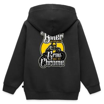 Biker werden nicht grau, das ist Chrom - Kinder Premium Organic Zip Hoodie - Schwarz - Hinten - AI Model Kid Male (0cm)