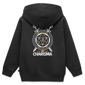 Nicht Asozial, Ich Rollte Mit Niedrigem Charisma - Kinder Premium Organic Zip Hoodie - Schwarz - Hinten - AI Model Kid Male (0cm)