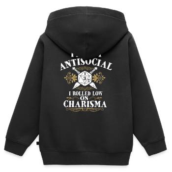 Nicht Asozial, Ich Rollte Mit Niedrigem Charisma - Kinder Premium Organic Zip Hoodie - Schwarz - Hinten - AI Model Kid Male (0cm)
