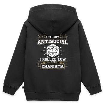 Nicht Asozial, Ich Rollte Mit Niedrigem Charisma - Kinder Premium Organic Zip Hoodie - Schwarz - Hinten - AI Model Kid Male (0cm)