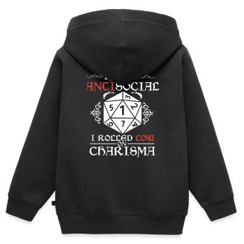 Nicht Asozial, Ich Rollte Mit Niedrigem Charisma - Kinder Premium Organic Zip Hoodie - Schwarz - Hinten - AI Model Kid Male (0cm)