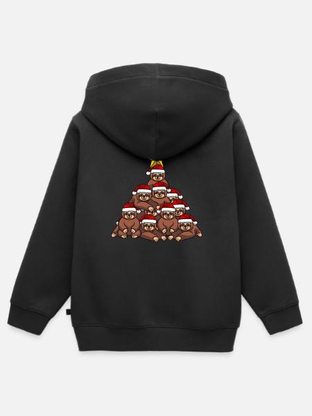 Arbre de Noël paresseux - Sweat Premium à capuche zippé enfant bio - noir