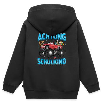 Einschulung Achtung Schulkind Geschenk Truck - Kinder Premium Organic Zip Hoodie - Schwarz - Hinten - AI Model Kid Male (0cm)