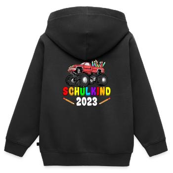 Schulkind 2023 Truck - Kinder Premium Organic Zip Hoodie - Schwarz - Hinten - AI Model Kid Male (0cm)