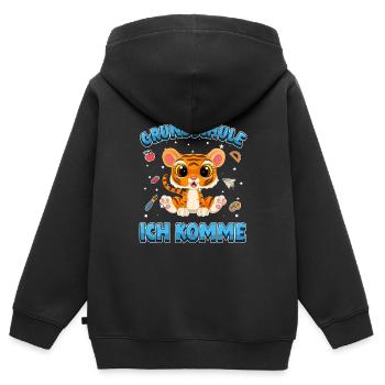 Grundschule ich komme Einschulung Tiger - Kinder Premium Organic Zip Hoodie - Schwarz - Hinten - AI Model Kid Male (0cm)