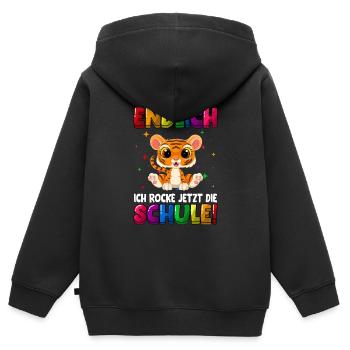Endlich jetzt rocke ich die Schule Einschulung - Kinder Premium Organic Zip Hoodie - Schwarz - Hinten - AI Model Kid Male (0cm)