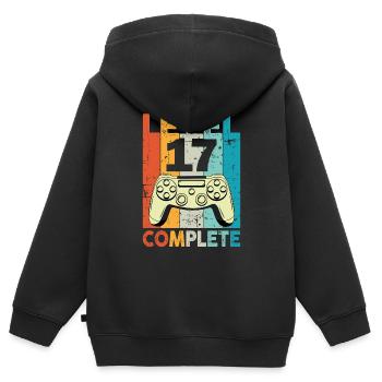 Level 17 Complete Gaming Geburtstag - Kinder Premium Organic Zip Hoodie - Schwarz - Hinten - AI Model Kid Male (0cm)