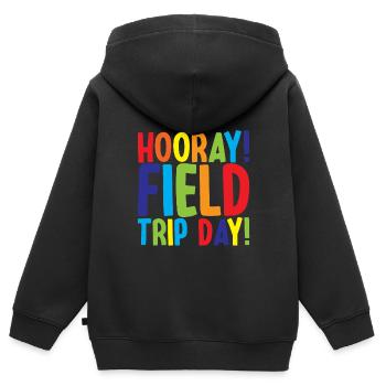 Hourra, journée d’excursion ! 3 - Sweat Premium à capuche zippé enfant bio - noir - Dos - AI Model Kid Male (0cm)