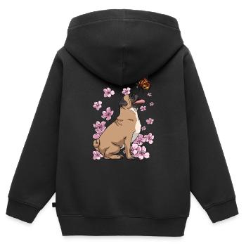 Carlin Papillon Japonais Sakura Fleur de Cerisier - Sweat Premium à capuche zippé enfant bio - noir - Dos - AI Model Kid Male (0cm)