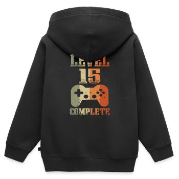 15. Geburtstag Level 15 Jahre Unlocked Gamer - Kinder Premium Organic Zip Hoodie - Schwarz - Hinten - AI Model Kid Male (0cm)