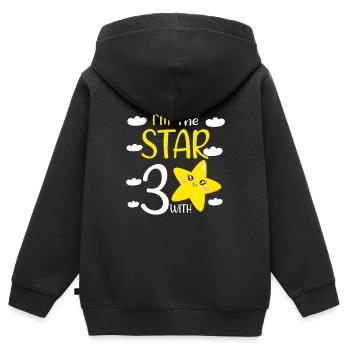 Fille d’anniversaire de 3 ans à The Star With 3 - Sweat Premium à capuche zippé enfant bio - noir - Dos - AI Model Kid Male (0cm)