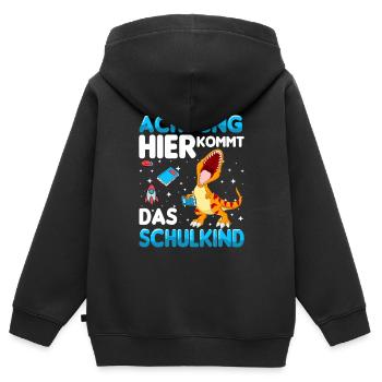 Achtung hier kommt das Schulkind - Kinder Premium Organic Zip Hoodie - Schwarz - Hinten - AI Model Kid Male (0cm)