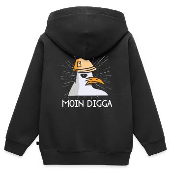 Moin Digga Seagull North German Low German Saying - Kids Premium Organic Zip-up Hoodie - black - Back - AI Model Kid Male (0cm)