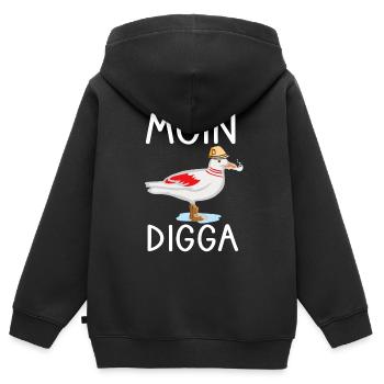 Moin Digga Seagull North German Low German Saying - Kids Premium Organic Zip-up Hoodie - black - Back - AI Model Kid Male (0cm)