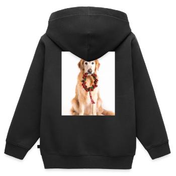 Couronne de l’Avent Golden Retriever des chiens de Noël - Sweat Premium à capuche zippé enfant bio - noir - Dos - AI Model Kid Male (0cm)