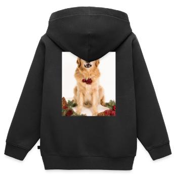 Couronne de l’Avent Golden Retriever des chiens de Noël - Sweat Premium à capuche zippé enfant bio - noir - Dos - AI Model Kid Male (0cm)
