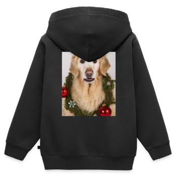 Couronne de l’Avent Golden Retriever des chiens de Noël - Sweat Premium à capuche zippé enfant bio - noir - Dos - AI Model Kid Male (0cm)