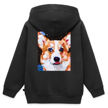 Corgi Portrait Cubisme Chien - Sweat Premium à capuche zippé enfant bio - noir - Dos - AI Model Kid Male (0cm)