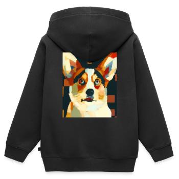Corgi Portrait Cubisme Chien - Sweat Premium à capuche zippé enfant bio - noir - Dos - AI Model Kid Male (0cm)